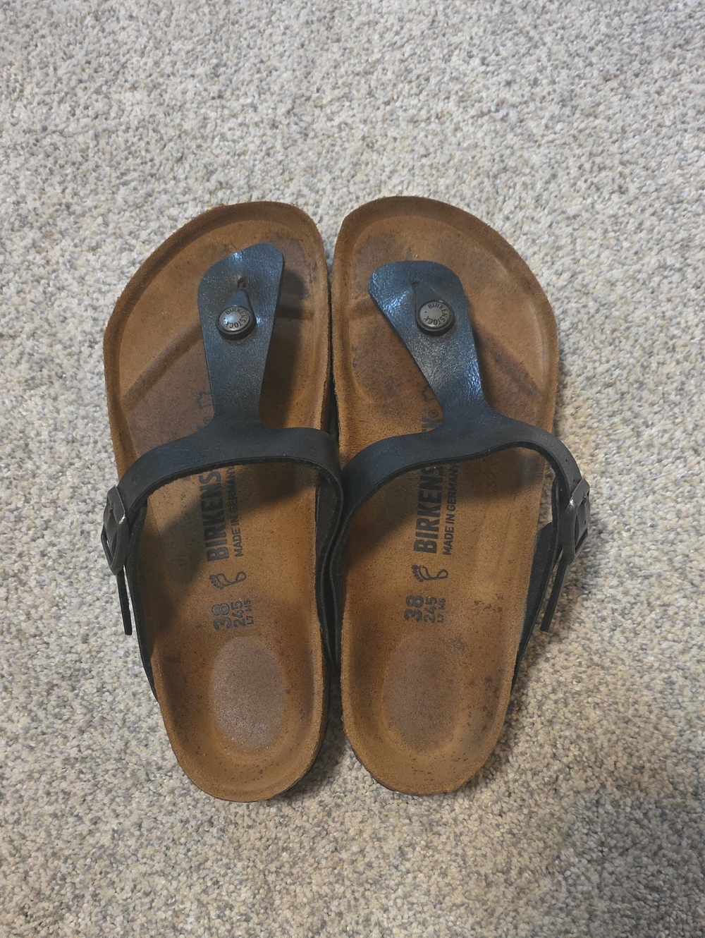 Birkenstock Womens Black Thong Sandals with Buckle